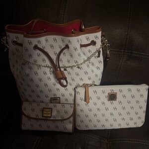 Dooney & Bourke White and Tan Monogram Shoulder Bag Set
